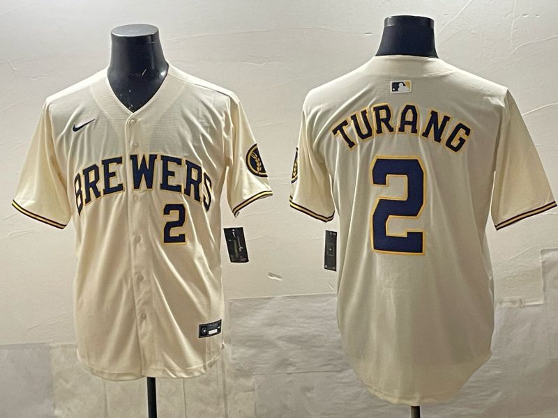 Men 2025 Milwaukee Brewers #2 Turang Cream 2025 Nike MLB Jersey 014->milwaukee brewers->MLB Jersey